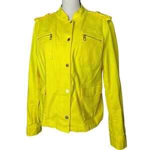 Jones New York Women's denim Jacket in Yellow Zipper and Snap Close Size L